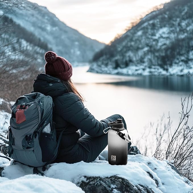 DYSANKY Insulated Water Bottle | Thickened Stainless Steel Vacuum Metal | Portable Sports Half Gallon Large Water Jug for Gym and Hiking with Straw, Carrier Bag, Handle Strap | BPA-Free 64 oz