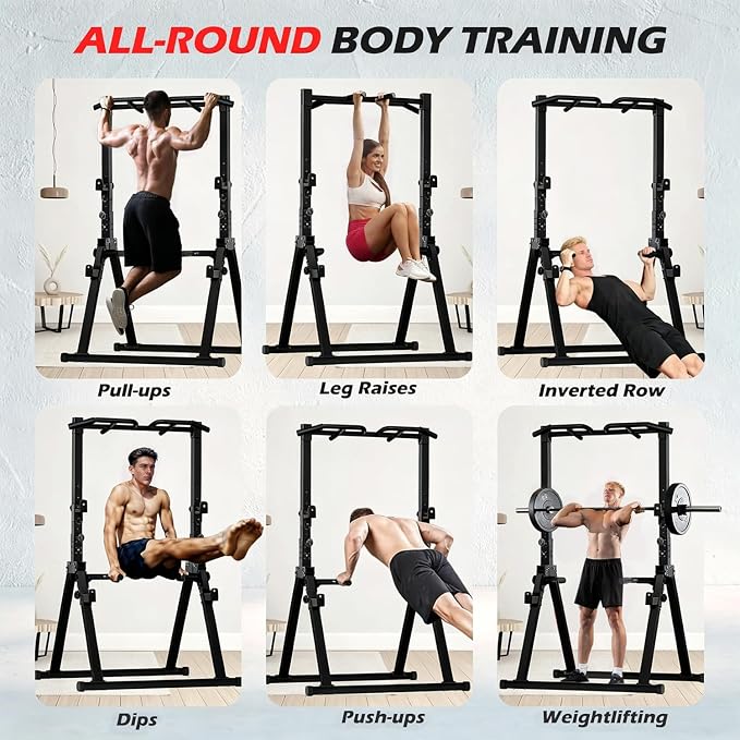 Foldable Power Tower Pull Up Bar Station, Adjustable Height | 700lbs Loading,Free Standing Pull Up Power Tower Station,Portable and Space Saving,fits Woman and Man, Mulit-grips,