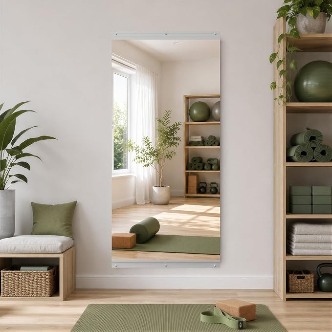 Home Gym Mirror, 55"x25"-1 PCS Gym Mirrors for Wall, Frameless, Tempered Glass, Large Workout Wall-Mounted Mirrors for Home Gym, Dance Studio, Yoga Room, Garage Gym, Silver