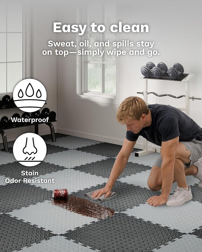 AIRHOP Upgraded 0.79" Extra Thick 48 Sq Ft High-Density Eva Foam Exercise Gym Mats, 12 Pcs Large Interlocking Puzzle Floor Tiles (24"x24") for Home Gym