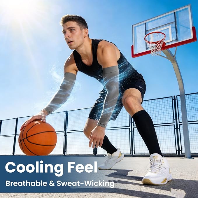 Mochabao 8 Pairs Soft Arm Sleeves, UV Sun Protection Cooling Compression Arm Covers for Outdoor Work, Sports, Men & Women
