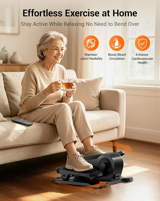 Under Desk Elliptical Machine Seated Pedal Exerciser | Quiet Leg Exerciser While Sitting, Mini Portable Leg Exercise Machine with Remote, Adjustable 12-Speeds, Manual & Auto Mode