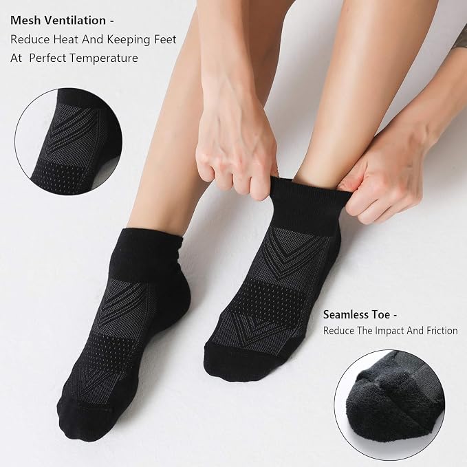 CS CELERSPORT 6 Pairs Women's Running Ankle Socks Athletic Sport Socks Cushioned