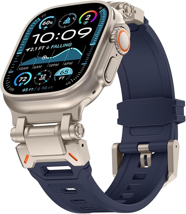 WINGLE FKM Rubber Bands for Apple Watch Band Ultra 3/2/1 Band Ultra 49mm Series 11 10 46mm 45mm 44mm 42mm SE 3/2/1 9 8 7 6 5 4 3 Men, Military Rugged Metal Connector Silicone Apple iWatch Sport Bands