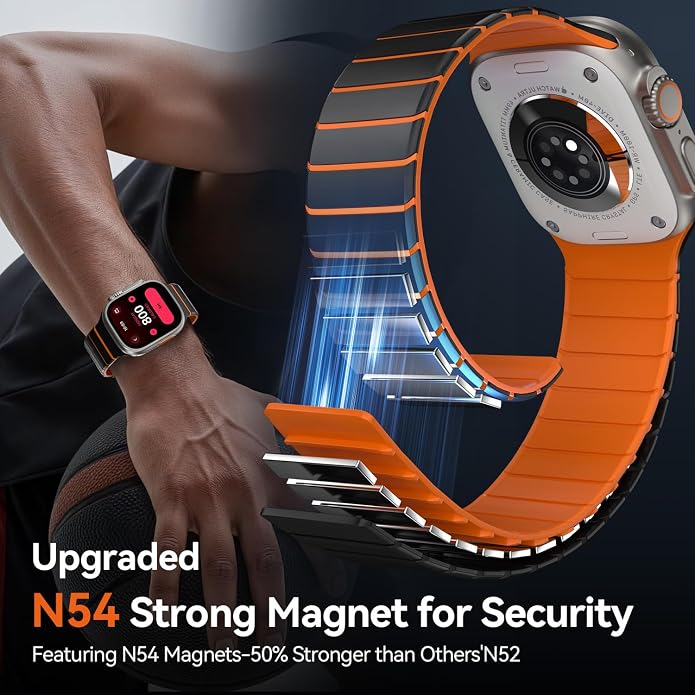 X-it Magnetic Watch Band for Apple Watch Ultra 49mm, 46mm/45mm/44mm, Silicone Sport Strap with Strong Magnet for Men and Women, Compatible with Apple Watch Series 11/10/9/8/7/6/5/4/3/2/1 and SE