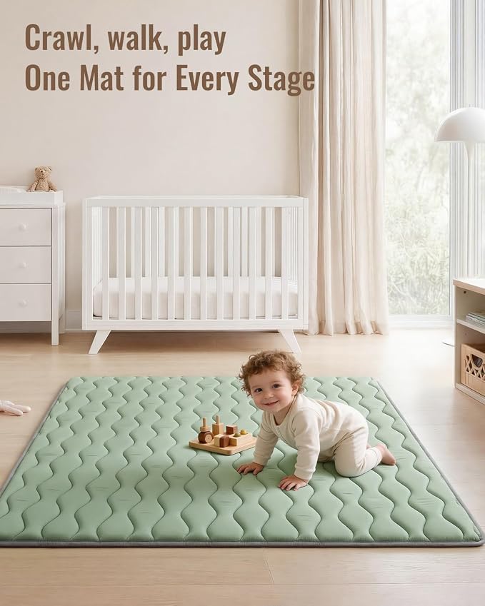 Blissful Diary Baby Play Mats for Floor, 50x50 Playpen Mat, Thick Cushioning Padding Foam Playmat for Baby and Toddlers Infants, Non-Slip & Machine Washable, Sage Green
