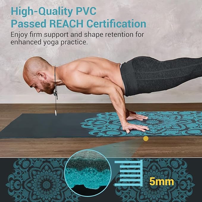Avoalre Folding Yoga Mat, Eco-Friendly PVC Travel Yoga Mat Packable, Double Sided Non-Slip Printed Yoga Mats with Bag for Home Workout Gym Exercise Fitness Pilates Stretching (72" x 24" x 1/5" Thick)