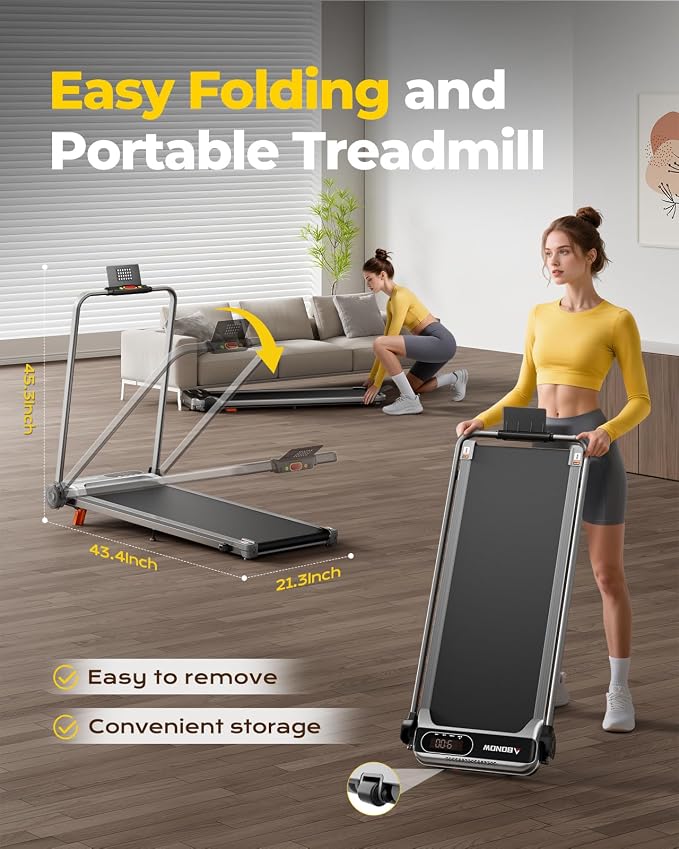 Abonow Walking Pad Treadmill with Handle Bar for Home Office | 3.0HP Compact Treadmills, 8% Manual Incline 2 in 1 Under Desk Walking Machine, LED Display, 265 LBS Capacity