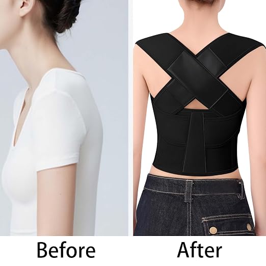 Posture Corrector for Women and Men Plus Size Full Back Support Brace Straightener Scoliosis Spine Upper Back Pain Relief Adjustable Shoulder Instant Posture Corrector with Hunchback (Black, Medium)