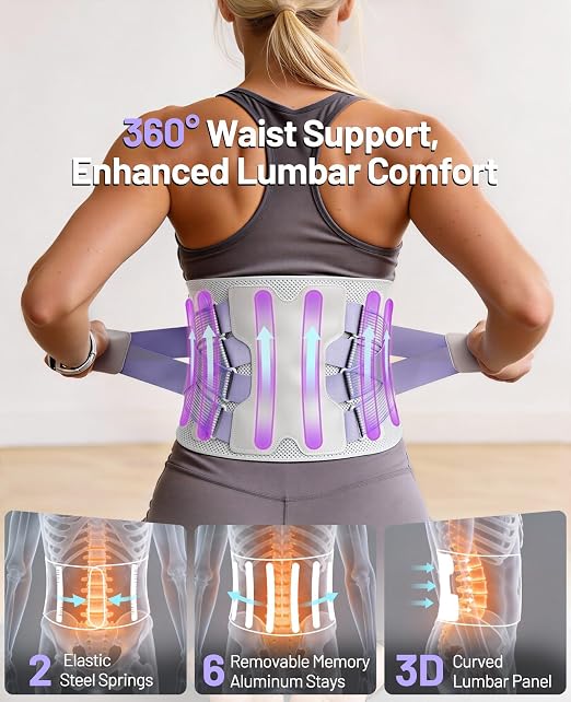 Back Brace for Women, Support Brace for Lower Support Back Pain Relief | Adjustable Lumbar Support Belt, Ergonomic Breathable Immediate Relief Brace for Herniated Disc Sciatica Scoliosis,Purple,L