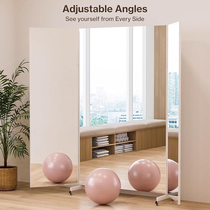 brisafe 63''×67'' Large Full Body Non-Glass Frameless Mirror on Wheels, NanoMirror 360° Swivel Shatterproof Unbreakable Foldable Fitness Mirror for Home Gym Yoga Dance Studio, Back | Tri-Fold Compact Storage, Nano Shatter-Resistant, Aerospace Aluminum,...