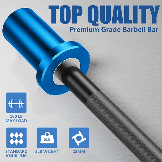 EVERYMATE 5LB Mini Barbell Bar Beginner Women Kid Barbell Total Body Workout Weighted Bar,for Strength Training, for Youth Children New Weightlifting