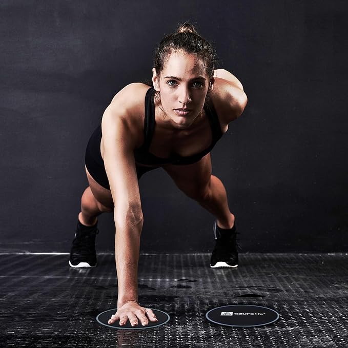 A AZURELIFE Exercise Core Sliders, Dual Sided Exercise Gliding Discs Use on Carpet or Hardwood Floors, Light and Portable, Perfect for Abdominal&Core Workouts