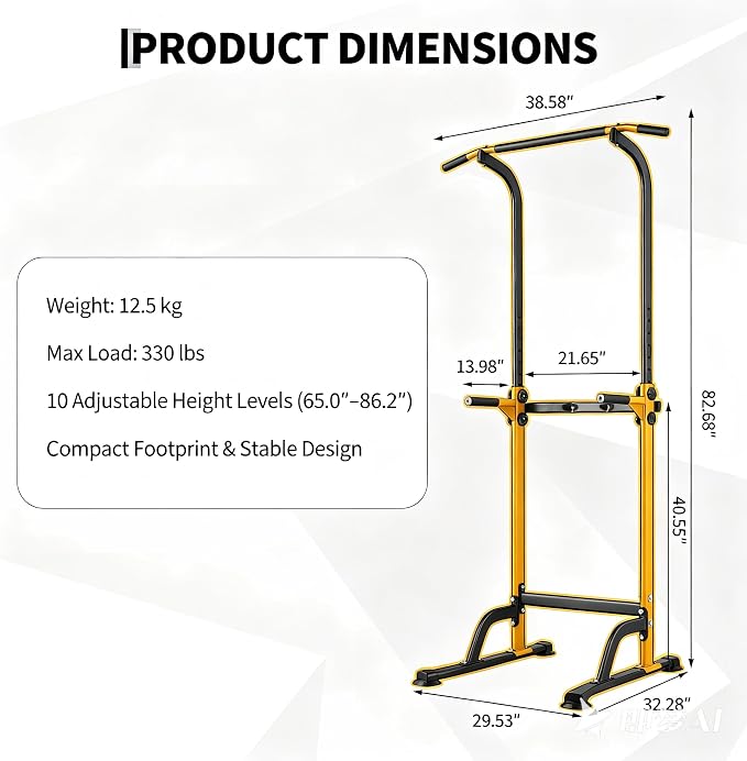 Pull Up Bar for Home Gym, Heavy Duty Dip Station with 330LBS Capacity, Multi-Function Pull Up & Dip Stand for Strength Training, Chin Ups Push Ups, 1.2mm Steel Tube
