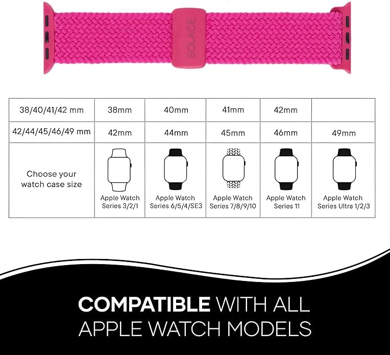 Solace Bands Imperium Adapt Wide Adjustable Nylon Braided Watch Band - Compatible with All Apple Watches - Solace Apple Watch Bands for Women & Men - Smart Watches Band Series 11-1, Ultra, SE