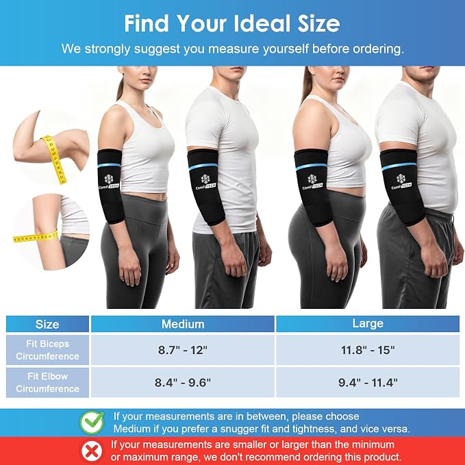 ComfiTECH Dual-Gel Elbow Ice Pack Wrap for Arm, Knee & Calf, L | Multi-Use Ice Sleeve with 30-Min Cooling for Tennis Elbows, Golfers Arm, Reusable Cold Compression for Muscle Relaxation