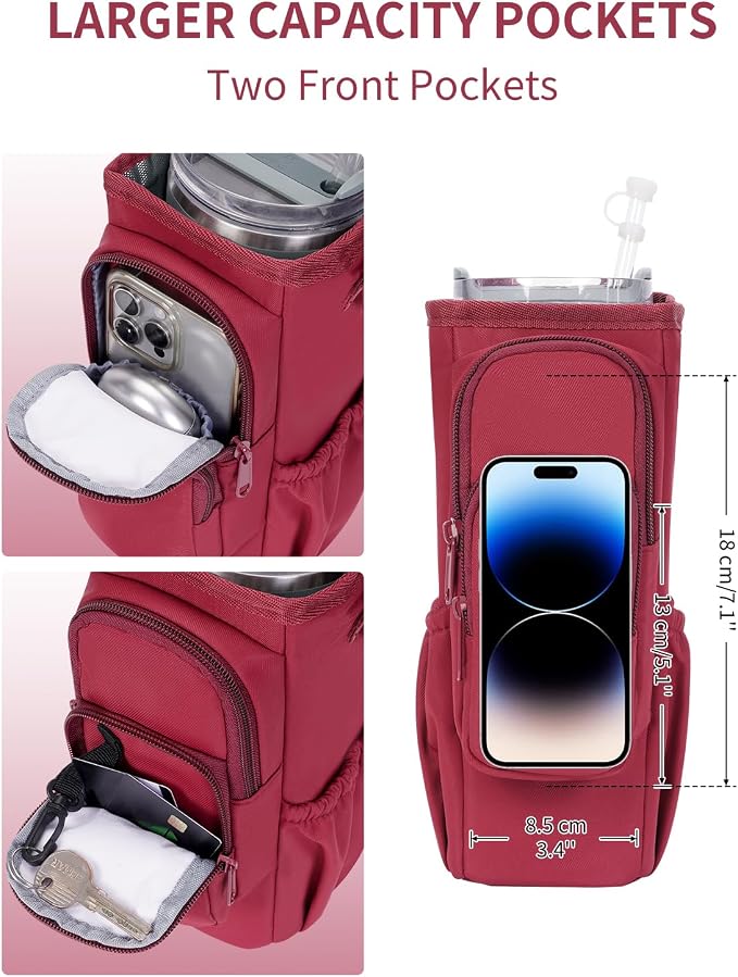 sportsnew 30/40oz Crossbody Water Bottle Holder Anti-Tip Tumbler Carrier | Lightweight Bottle Sling Fits Handled Tumbler w/ Phone Pocket, Adjustable Strap, Insulated Lining, Hands-free for Hiking Gym
