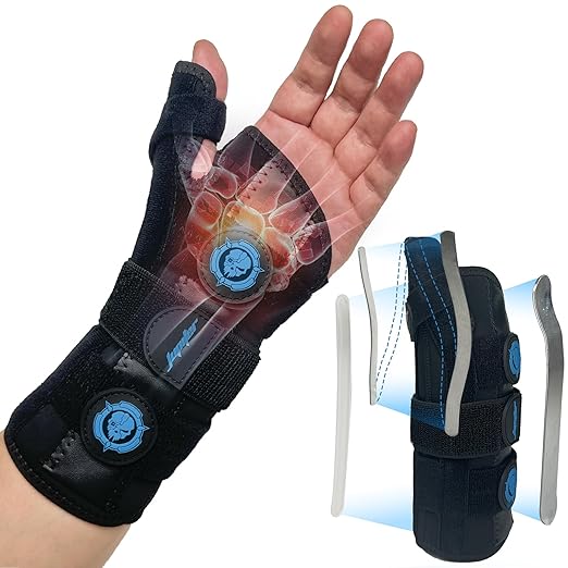JUPITER Carpal Tunnel Wrist Brace with Thumb Support, Day & Night Thumb Spica Splint for Left Hand, Ideal for De Quervains Tenosynovitis, Tendonitis & Typing Pain Relief - Small/Medium, Blue for Men & Women