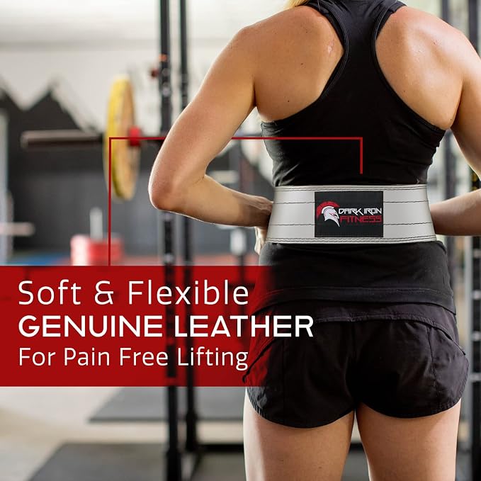 Dark Iron Fitness Genuine Leather Weightlifting Belt, 4 Inch Wide for Men Women with Double Prong Buckle Reinforced Stitching, Powerlifting Deadlift Squat Training Core Support Gym Strength Workout