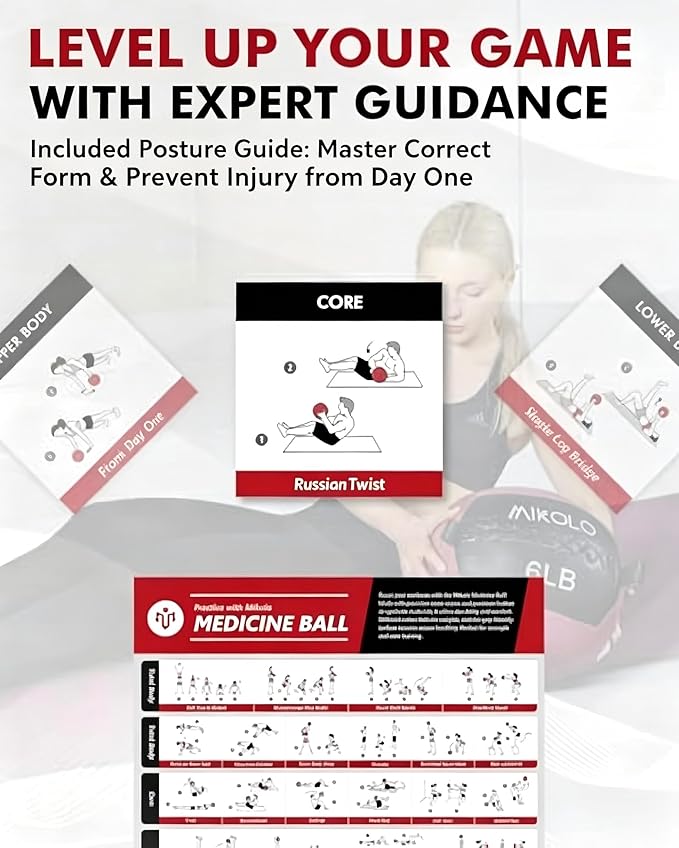 Mikolo Medicine Ball, Wall Ball,Soft Medicine Ball Set,Slam Ball for Core Training, Strength Workouts -Multi-Weight 10lbs 20lbs Exercise Balls for Home Gym, Functional Fitness (10/15/20/25LB)