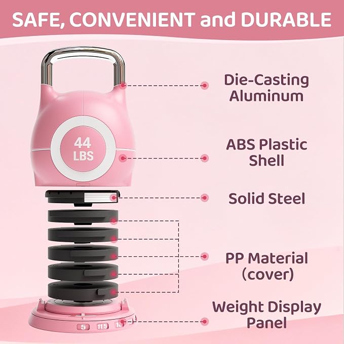 LIFERUN Adjustable Kettlebell Set with 7 Weight Levels, 22.5 lb or 44 lb | Quick-Change Weight Dial & Safety Lock, Space-Saving Design, Full-Body Workout & Cross-Training