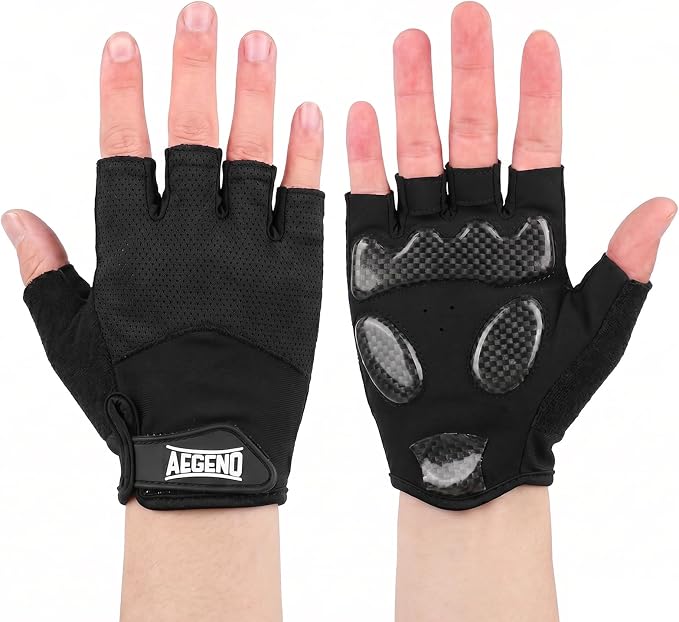 Aegend Half-Finger Cycling Gloves, Anti-Slip Shock-Absorbing Padded Palm, Breathable Mesh for Biking, Fitness and Outdoor Activities (Black)