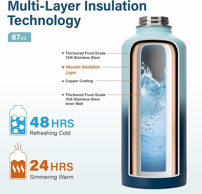 DYSANKY Insulated Water Bottle | Thickened Stainless Steel for Gym and Hiking with Straw, Carrier Bag, Handle Strap | BPA-Free 87 oz