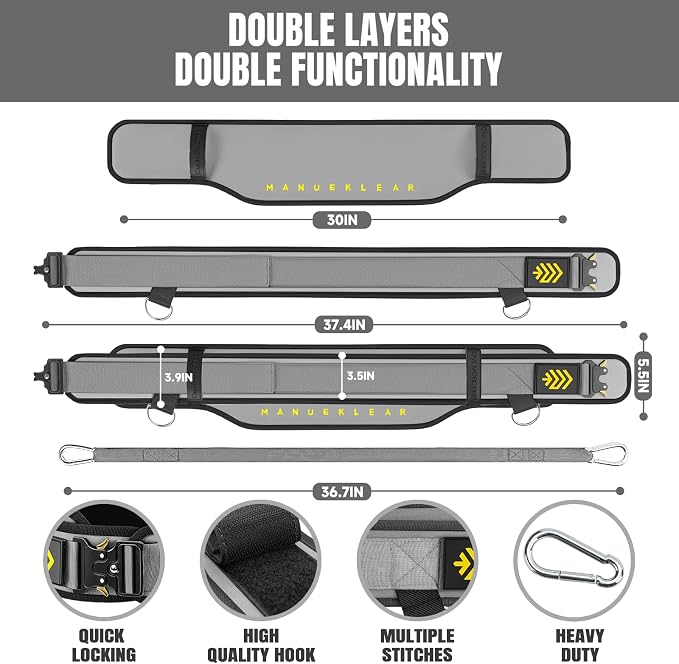 MANUEKLEAR 2-in-1 Weightlifting Belt & Dip Belt with 36.7 IN Rope, Double-Layer Weight Lifting Belts, Powerlifting Gym Weighted Belt for Pull Up Squat