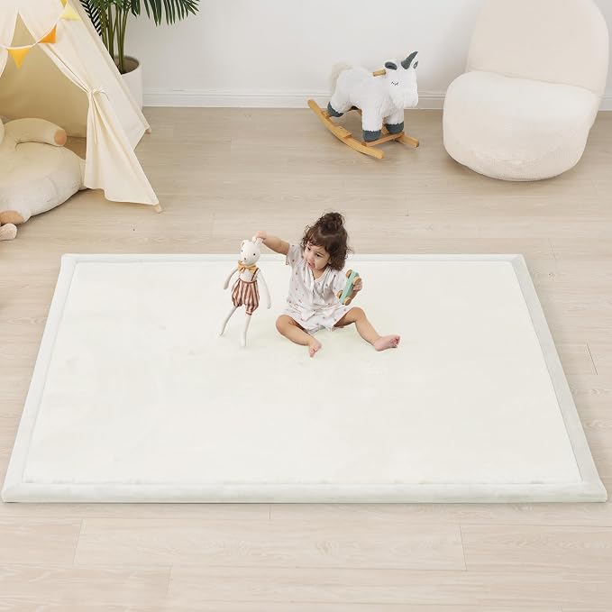 1.5" Thick Baby Play Mat for Floor Tummy Time, 50"x 50" Pro Soft Baby Activity Playmats Playroom, Easy Care with Non-Slip Safe for Infant Toddler Kids Crawling(Cream)