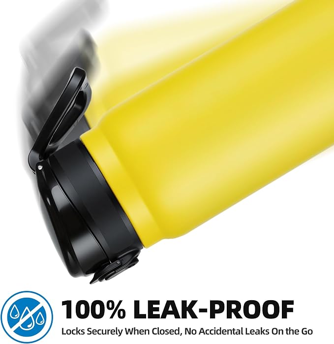 Fanhaw 20 Oz Insulated Stainless Steel Water Bottle with Chug Lid – Wide Mouth, Leak-Proof, BPA-Free – Ideal for Kids, Adults, Sports, Gym, and Outdoor Use (Yellow)