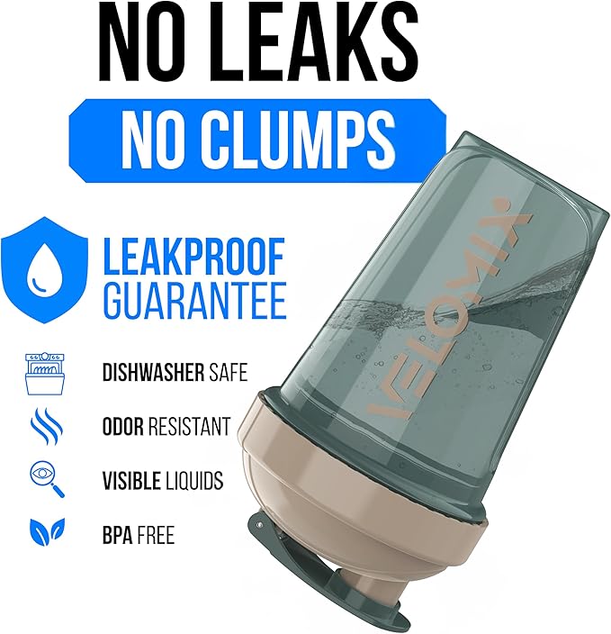 VELOMIX 2 Pack 20oz Protein Shaker Bottle for Protein Mixes, Blue&Beige | 2x Wire Whisk, Leak Proof Shaker Cups for Protein Shakes, Stackable, Dishwasher safe, BPA free, Pre Workout and Gym ready