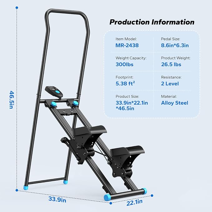 MERACH Stair Stepper with Adjustable Resistance, Foldable Stair Climber | Multi-Level Resistance, 3 Adjustable Angles, Stable Triangle Design, 300 lbs Capacity, Foldable Stair Climber, LCD Monitor