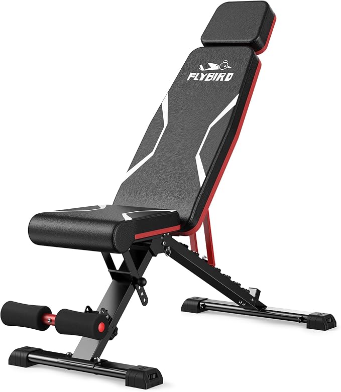 FLYBIRD WB3 Weight Bench up to 6'5", 750LBS Capacity Adjustable Weight Bench for Workout, 27LBS Sturdy Foldable Bench Press for Home Gym, 5X Stable Lifting Bench Incline Decline Flat Dumbbell Exercise