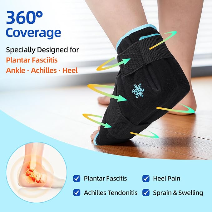 Comfytemp Ankle Foot Ice Pack Wrap for Plantar Fasciitis Relief, Heel Pain | FSA Eligible HSA, Gel Ice Hot Bag for Injury Reusable Gift for Swelling, Achilles Tendonitis, Sprain, Women Men Gift, 2 Pack
