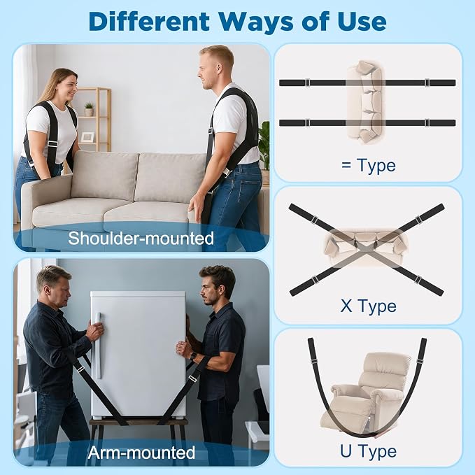 NOCOEX Moving Straps 2-Person for Lifting - Shoulder Lifting and Moving System with Back Support for Movers Easily & Safely Carry Furniture Appliance Mattresses Heavy Object Up to 880 lbs Like a Pro
