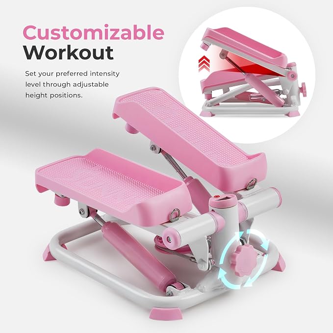 Sunny Health & Fitness Mini Stair Stepper w/Resistance Bands for Home Gym | Full Body Cardio, Adjustable Step Height, Hydraulic Resistance, LCD Meter, No Assembly, 300 lb Capacity, SunnyFit App