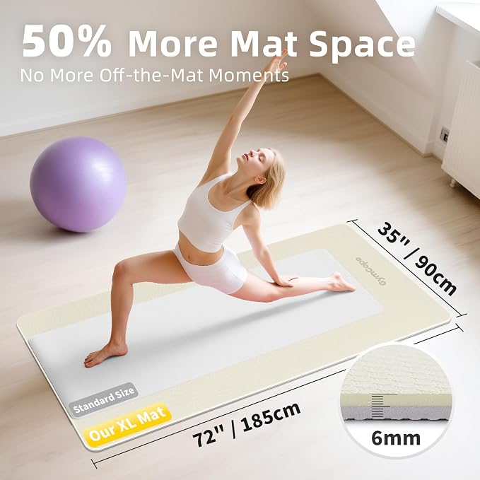 Extra Large Yoga Mat – 72"x48" or 78"x57", 1/4"–1/2" Thick Mat for Women & Men, TPE Non-Slip Pilates Mat for Home Gym, Yoga, Stretching, Meditation
