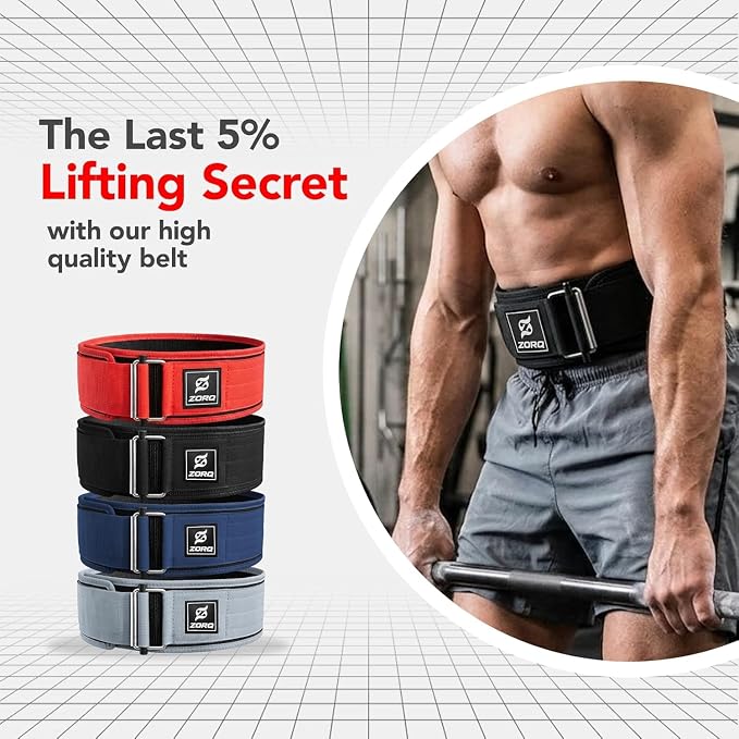 ZORQ Self-Locking Weight Lifting Belt - 4 Inch Wide Quick-Locking Gym Belt for Men & Women - Professional Weightlifting Belt for Olympic Lifting, CrossFit, Squats & Deadlifts - Back Support