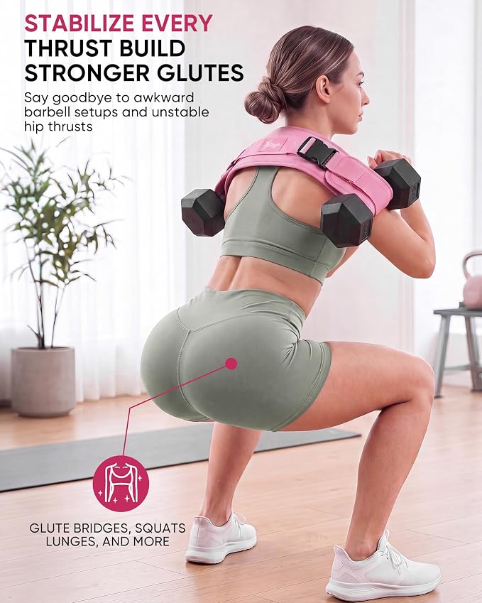 Hip Thrust Belt, Leather Dumbbell Booty Workout Belt | Adjustable non-slip booty belt for hip thrusts, fits dumbbells kettlebells plates, home gym exercise equipment