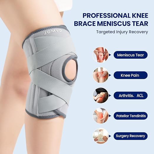 JOMVD Knee Brace for Knee Pain, Meniscus Tear, Adjustable Knee Support with Side Spring Stabilizers for Meniscus Tear, ACL, Arthritis, Knee Pain Relief, Women and Men, Medium