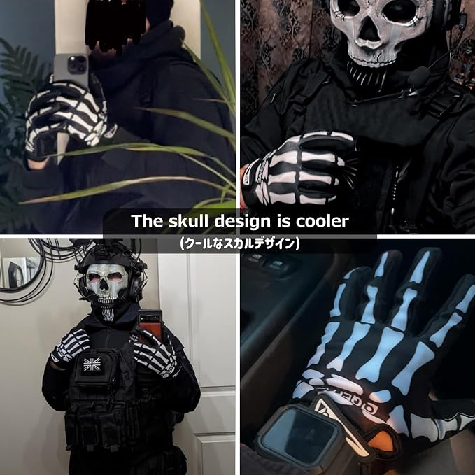 Skeleton Gloves Adjustable Lightweight Racing Skull Sports Work Bone Gloves Anti-Slip Breathable for Men & Women Motorcycle, Cycling, Biking, Workout
