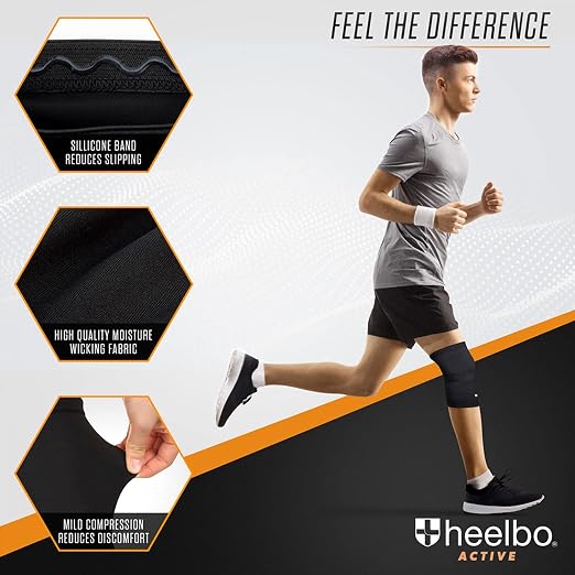 Heelbo Knee Compression Sleeve with Copper Infused Fibers and Breathable Fabric for Knee Pain Relief, Knee Support, Sore Muscles and Joints for Running, Jogging, Hiking or Arthritis, Black, Large