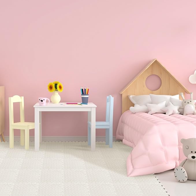 Foam Floor Tiles Foam Floor Mats Play Mats Bulk with Borders Interlocking for Bedroom Gym Nursery(11.8 x 11.8 Inch,Ivory White)