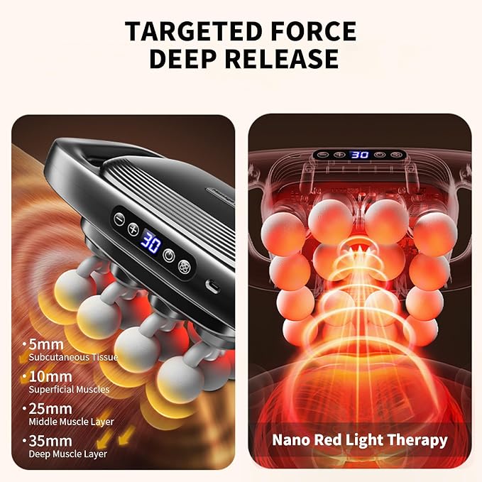 16 Head Massage Gun, 2026 Upgrade Deep Tissue Massager with 48KG Force, 3 Modes & 30 Intensities, Portable and Quiet Percussion Gun for Neck, Back, Legs, Waist, Buttocks Muscle Pain Relief
