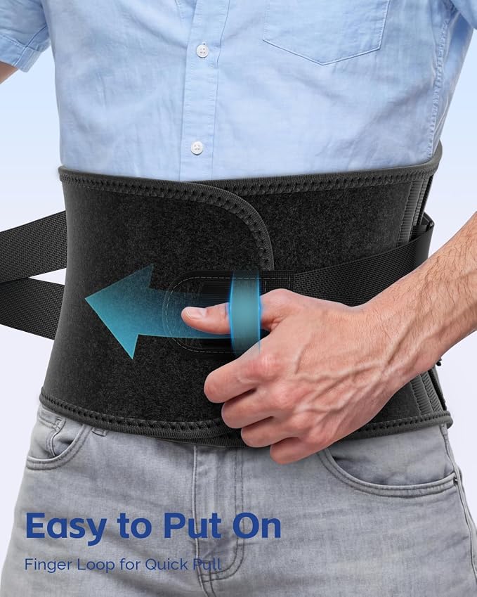 FEATOL Back Brace for Men Lower Back and Women, Removable Dual-Side Spine Lumbar Pad with Snug Fit, Adjustable Support Belt for Work, Gray, Size M 29.5-34.5"