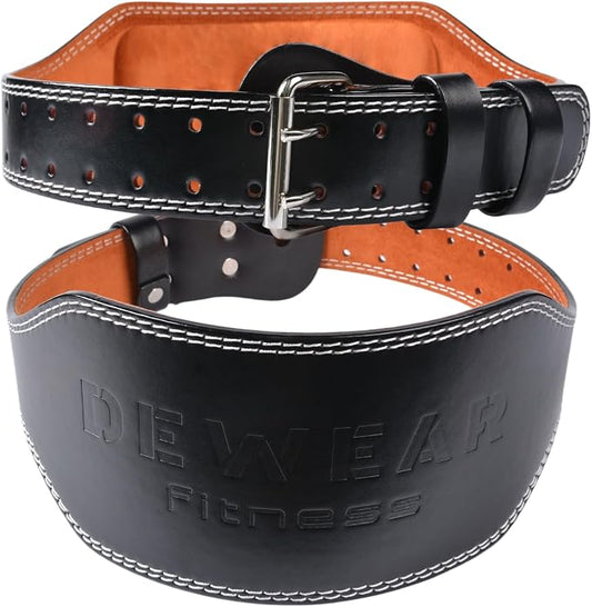 Leather Weight Lifting Belt, 4”& 6”Padded Lumbar Back Support, 10 Adjustable Holes, Gym Weight Belt Ideal for Deadlift, Powerlifting, Bodybuilding and Squat
