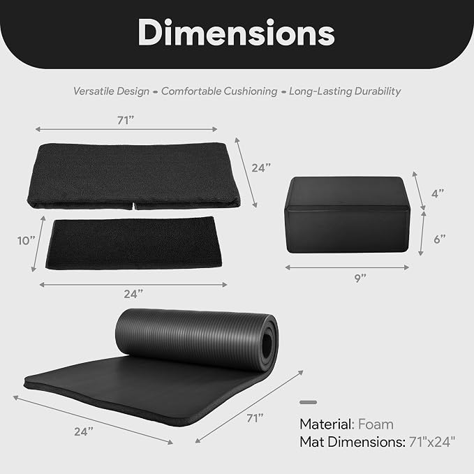 BalanceFrom 7-Piece Yoga Set with 71x24x1 Inches Extra Thick Mat and Carrying Sling – Includes 2 Blocks, Stretch Strap, 2 Towels, and Knee Pad for Home, Studio, and Gym Workouts