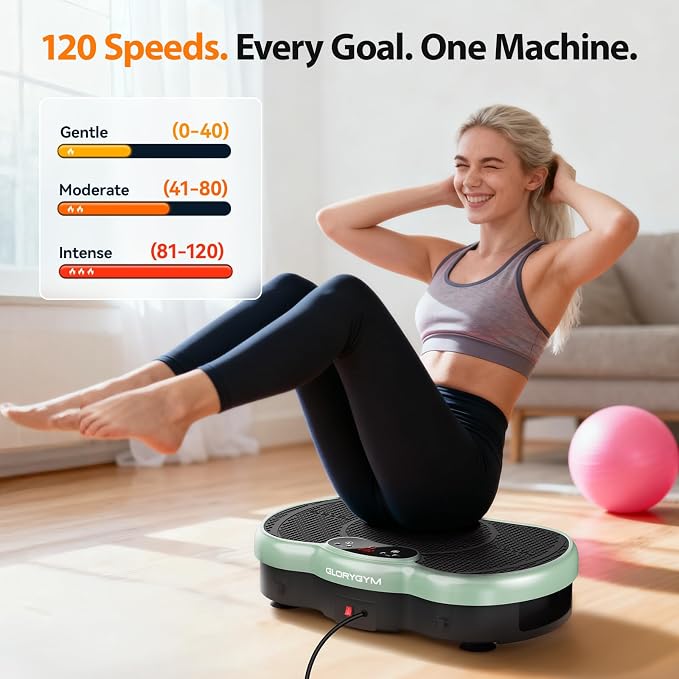 Vibration Plate Exercise Machine for Body Shaker Machine & Weight Loss, Shake Plate with Resistance Bands, 120 Speed Levels, Remote Control, Full Body Workout, Compact Home Gym Equipment