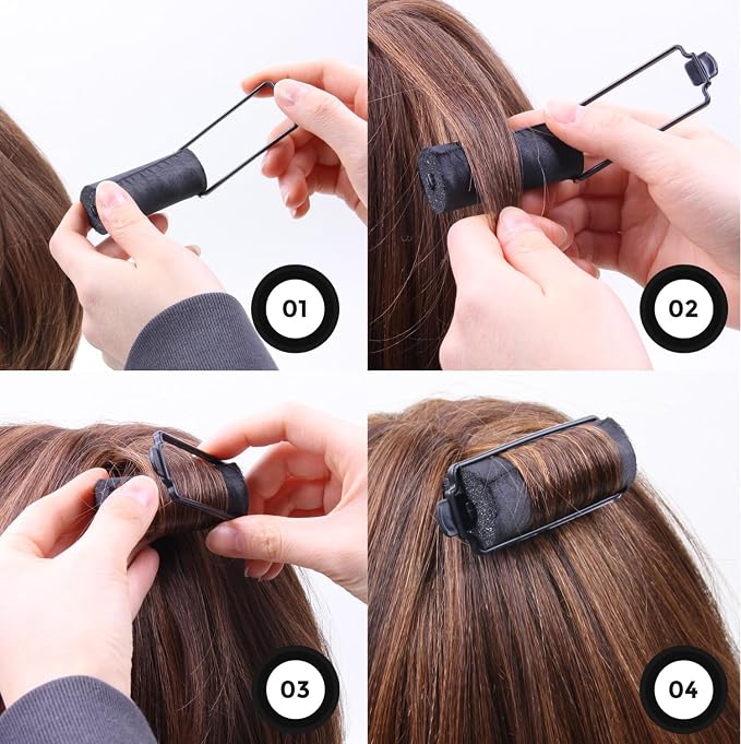 DONNA Silky Sastin Foam Roller 7/8"(D) MEDIUM 10PCS Hair Curlers with Clips for Heatless Hairdressing and Styling - BLACK