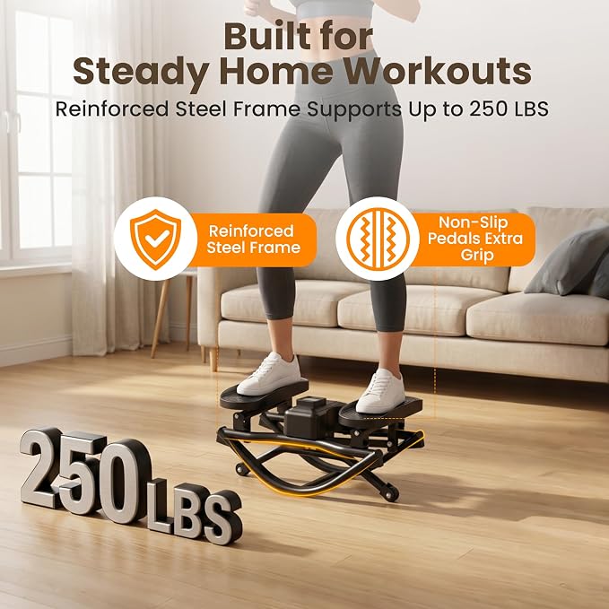Rock Stepper for Home Exercise, Side-to-Side Mini Stepper with Bands, Low-Impact Cardio for Glutes Legs Core, Quiet LCD Fitness Machine
